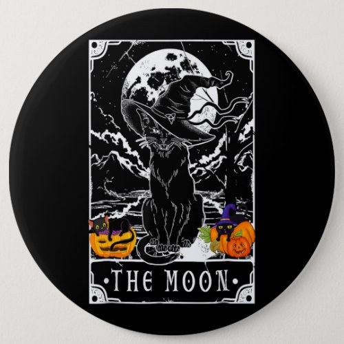 Tarot Card Crescent Moon And Black Cat Witch Hat H Button