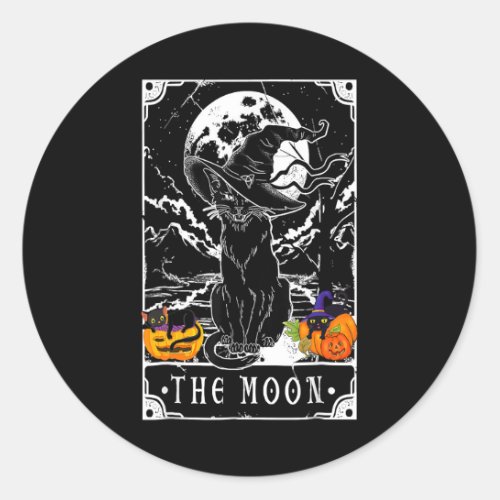 Tarot Card Crescent Moon And Black Cat Witch Hat H Classic Round Sticker