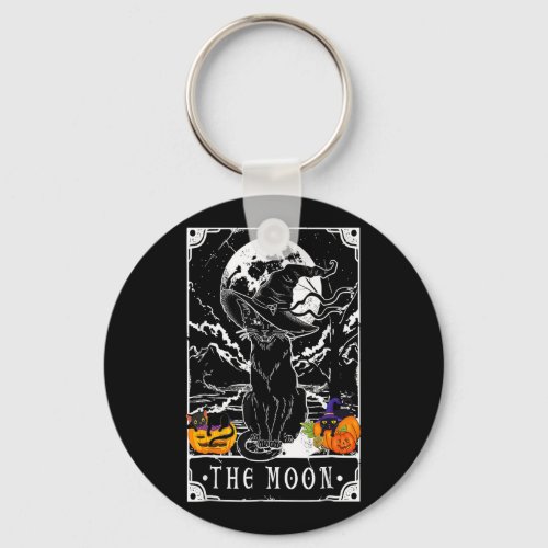 Tarot Card Crescent Moon And Black Cat Witch Hat H Keychain