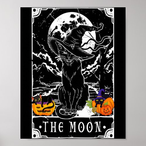 Tarot Card Crescent Moon And Black Cat Witch Hat H Poster