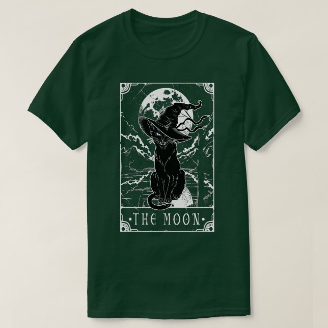 Tarot Card Crescent Moon And Black Cat Witch Hat H T-Shirt (Design Front)