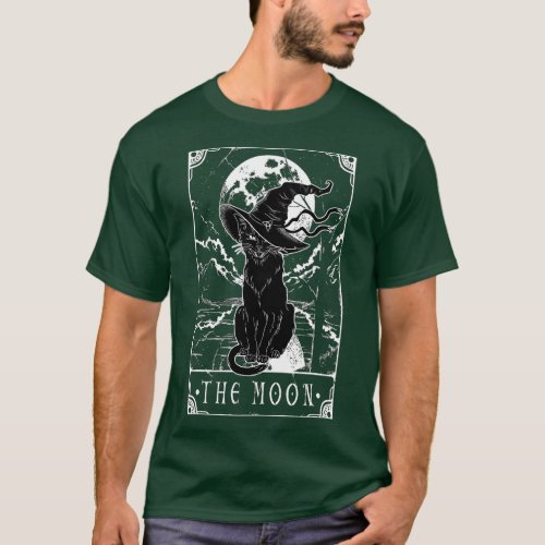 Tarot Card Crescent Moon And Black Cat Witch Hat H T_Shirt