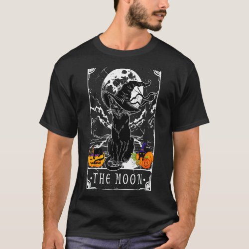Tarot Card Crescent Moon And Black Cat Witch Hat H T-Shirt