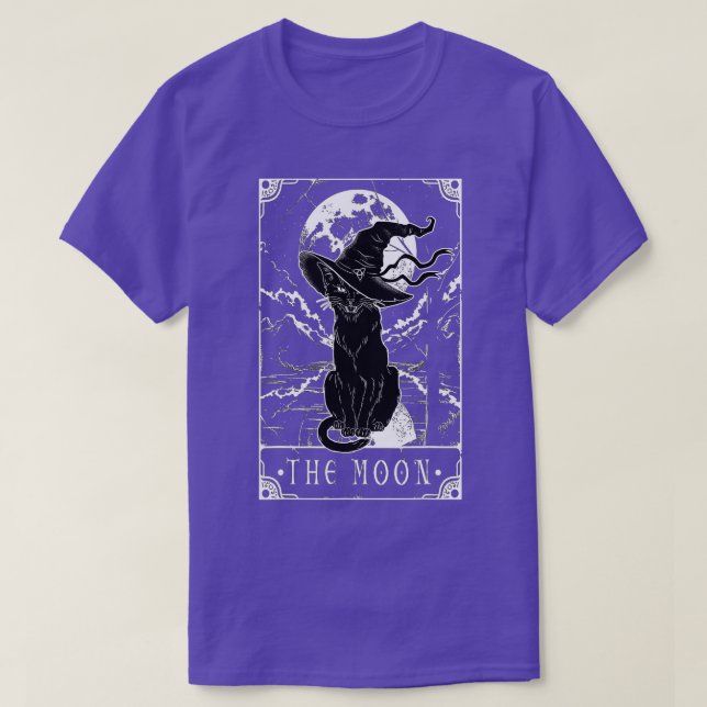 Tarot Card Crescent Moon And Black Cat Witch Hat H T-Shirt (Design Front)