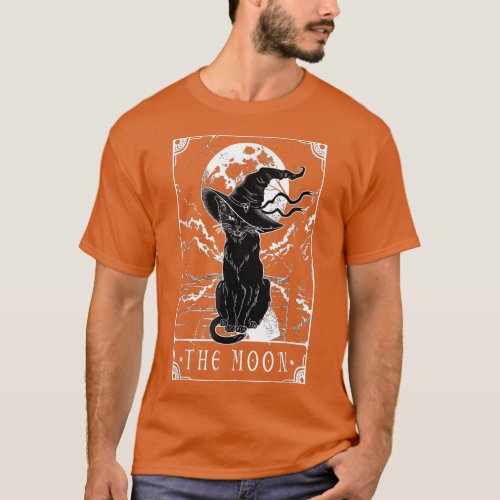 Tarot Card Crescent Moon And Black Cat Witch Hat H T_Shirt