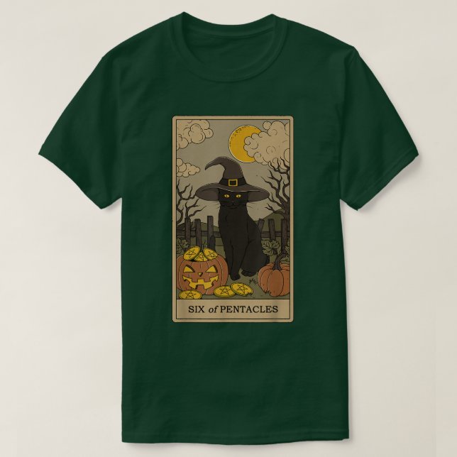 Tarot Card Crescent Moon And Black Cat Witch Hat  T-Shirt (Design Front)