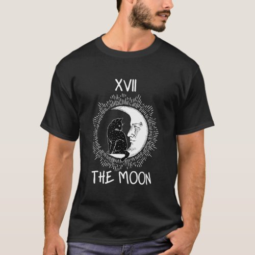 Tarot Card Crescent Moon And Cat Graphic Jersey T_Shirt