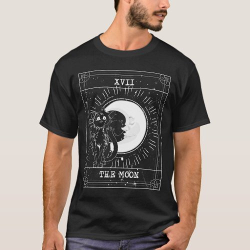 Tarot Card Crescent Moon And Cat Graphic Men T_Shirt
