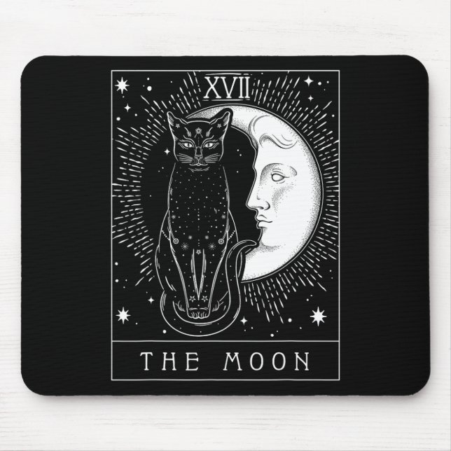 Tarot Card Crescent Moon And Cat Graphic  Mouse Pad (Front)