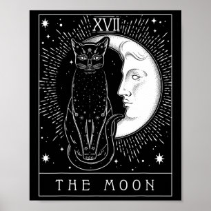 Tarot Card Crescent Moon And Cat Graphic Poster