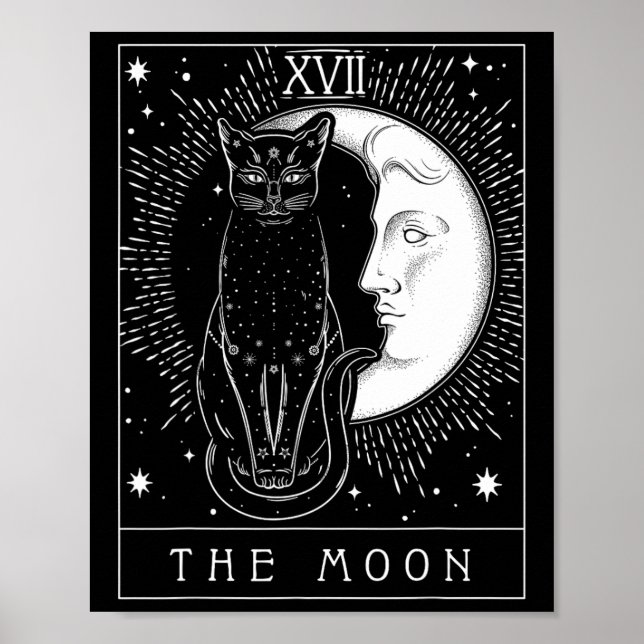 Tarot Card Crescent Moon And Cat Graphic  Poster (Front)