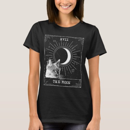  Tarot Card Crescent Moon And Cat Graphic Women T_Shirt