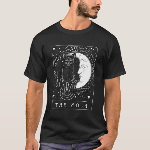 Tarot Card Crescent Moon And Cat T_Shirt