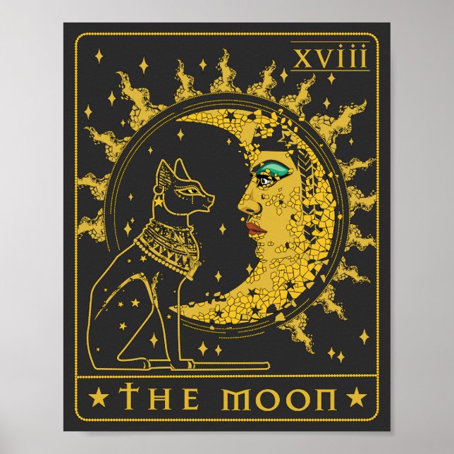 Tarot Card Crescent Moon Cleopatra And Sphynx Cat  Poster (Front)