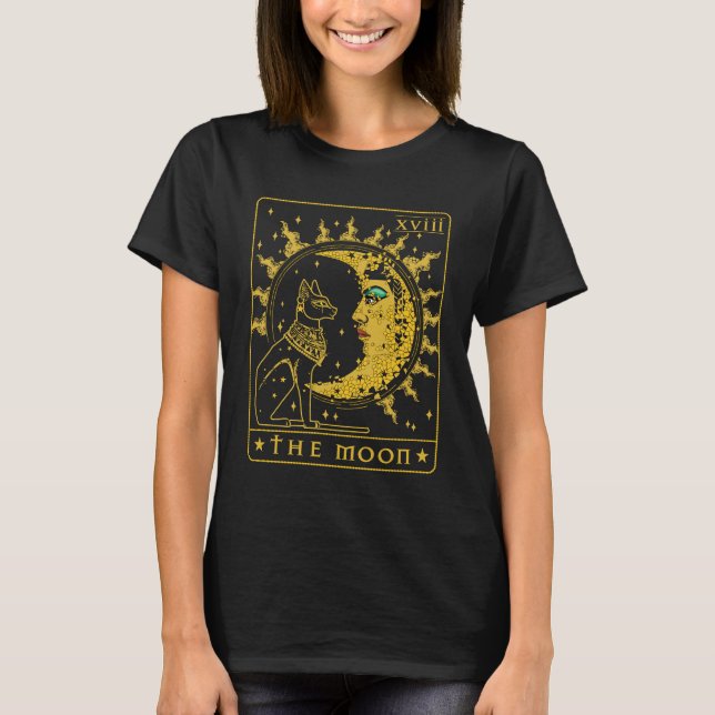 Tarot Card Crescent Moon Cleopatra And Sphynx Cat  T-Shirt (Front)