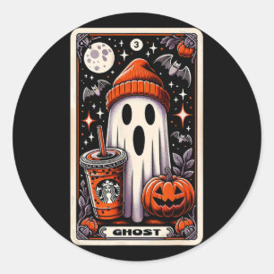 Tarot Card Cute Ghost Spooky Season Jack O Lantern Classic Round Sticker