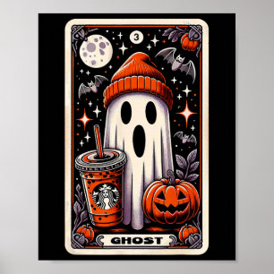 Tarot Card Cute Ghost Spooky Season Jack O Lantern Poster
