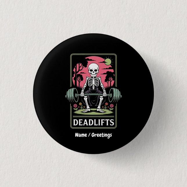 Tarot Card Deadlifts Funny Skeleton Workout Design Button (Front)