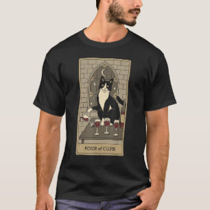 Tarot Card Four Of Cups Crescent Moon And Cat Grap T-Shirt