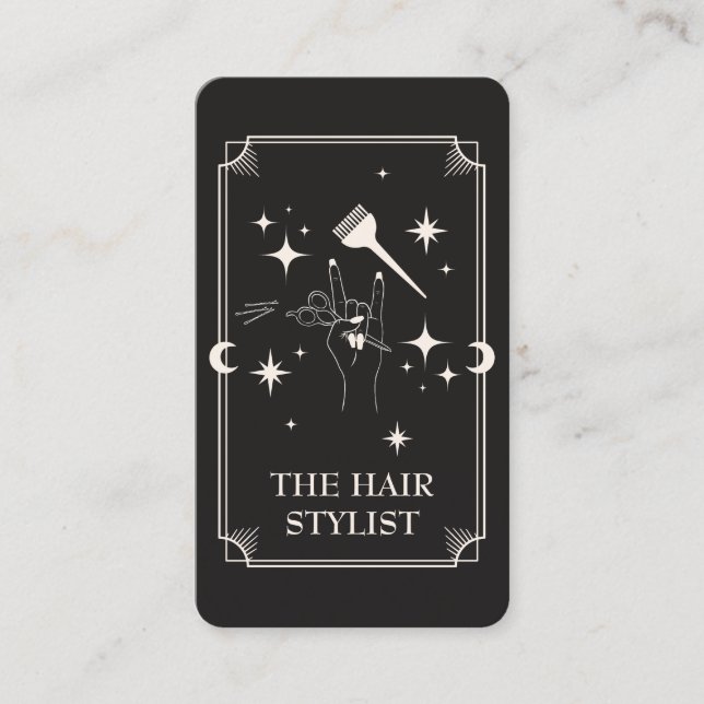 Tarot Card Hair Stylist Celestial Business Card (Front)