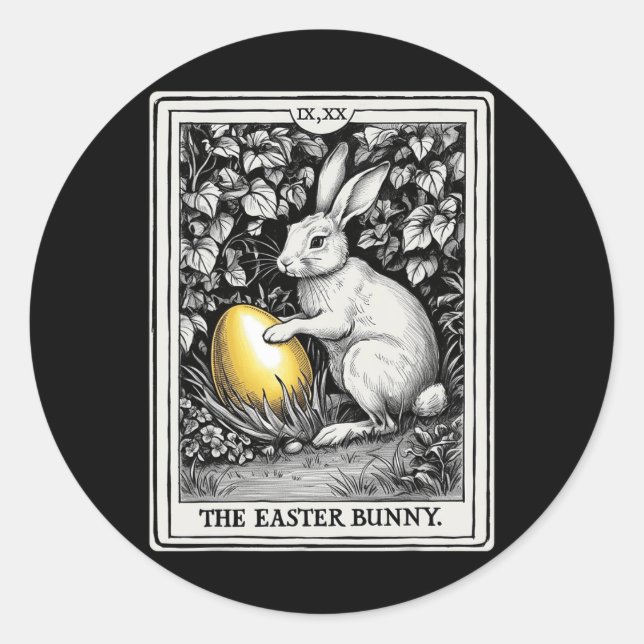 Tarot Card Happy Easter Bunny Spring Easter Egg Ea Classic Round Sticker (Front)