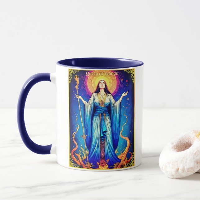 Tarot Card Illustration, Queen of Wands Mug (With Donut)