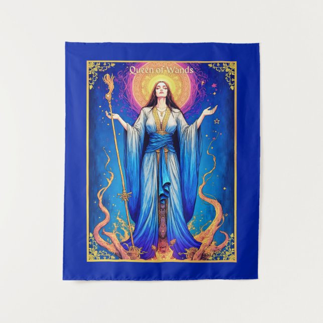 Tarot Card Illustration, Queen of Wands Tapestry (Front)