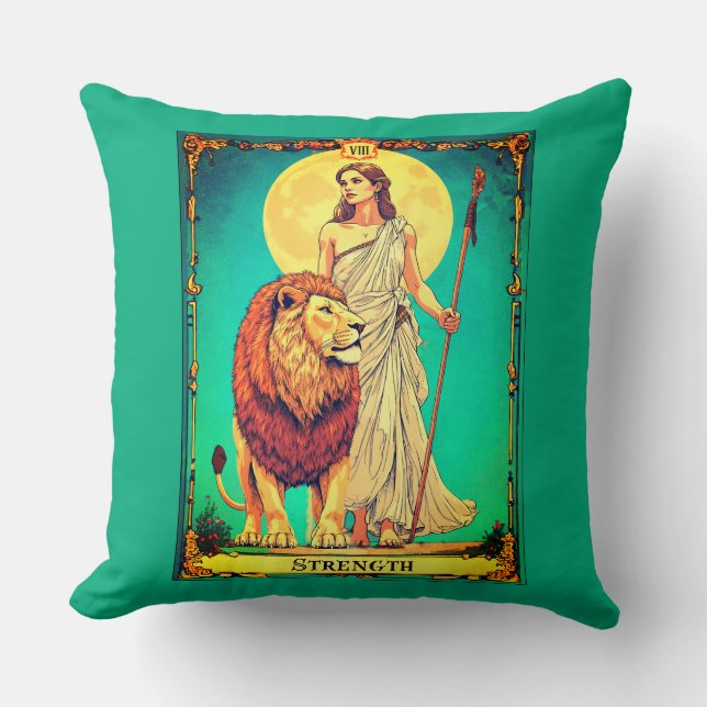 Tarot Card Illustration, Strength Throw Pillow (Front)