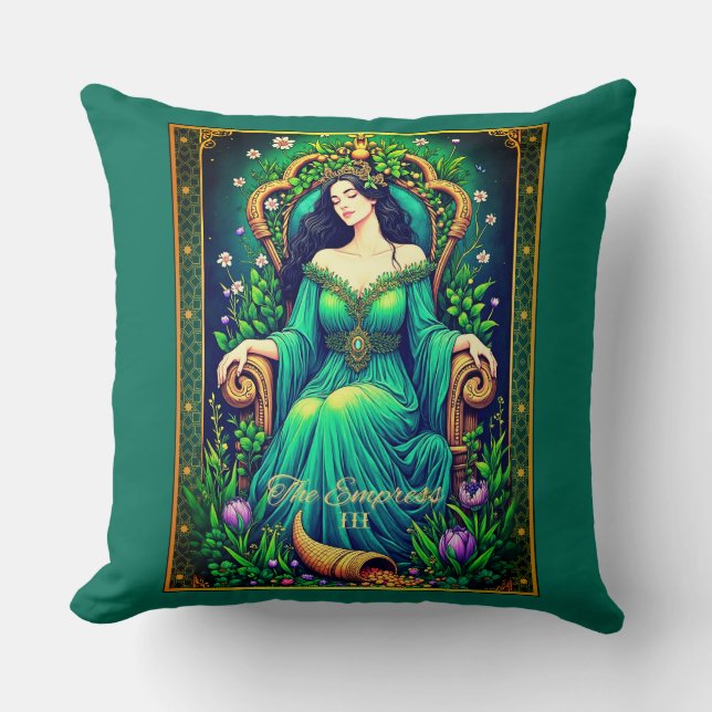 Tarot Card Illustration, The Empress Throw Pillow (Front)