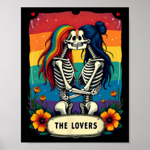 Tarot Card Lovers Lesbian Skeletons Kissing Poster