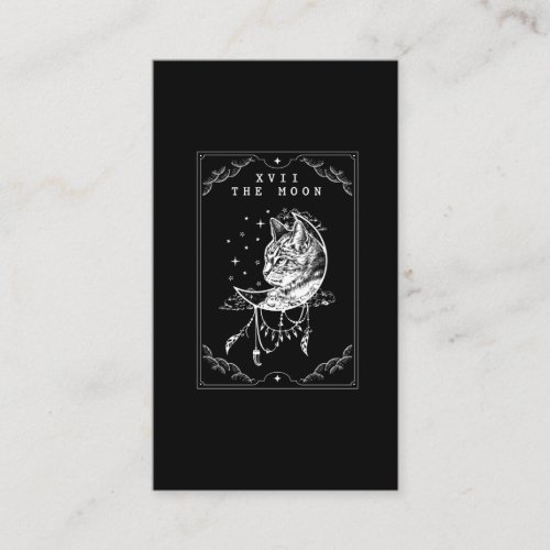 Tarot Card Moon and Cat Crescent Illustration