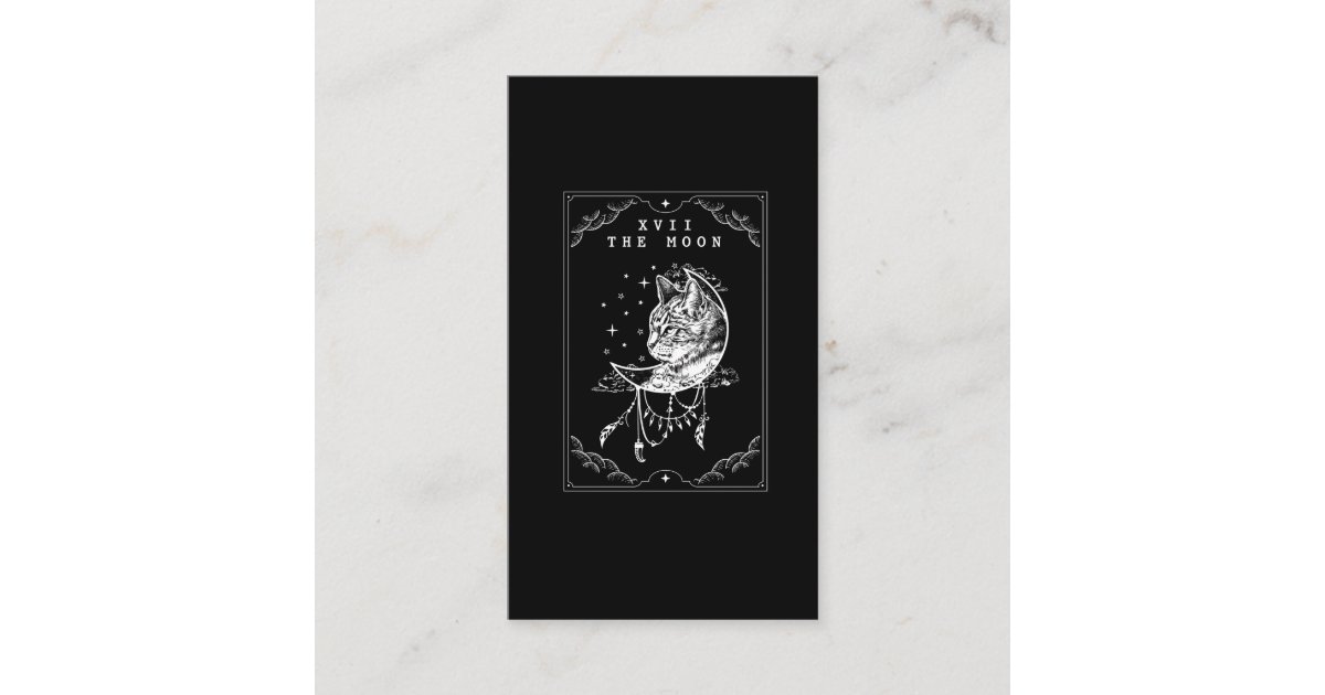 Tarot Card Moon and Cat Crescent Illustration | Zazzle