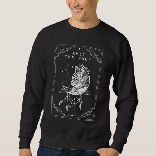 Tarot Card Moon and Cat Crescent Illustration Sweatshirt
