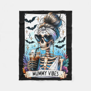 Tarot Card Mummy Vibes Spooky Season Skeleton Mom  Fleece Blanket