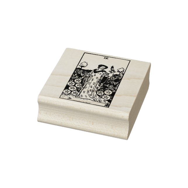 Tarot Card: Nine of Coins: 9 of Pentacles Rubber Stamp (Stamp)