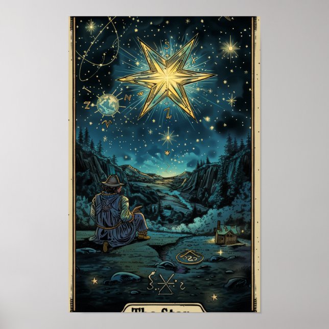 Tarot Card of The Star Art Work with Text at Botto Poster (Front)
