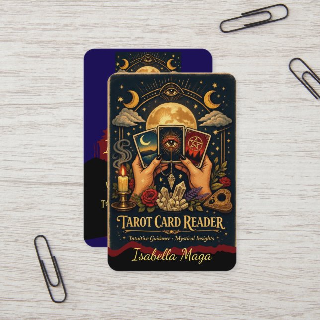 Tarot Card Reader Gold Mystic Business Card (Front/Back In Situ)