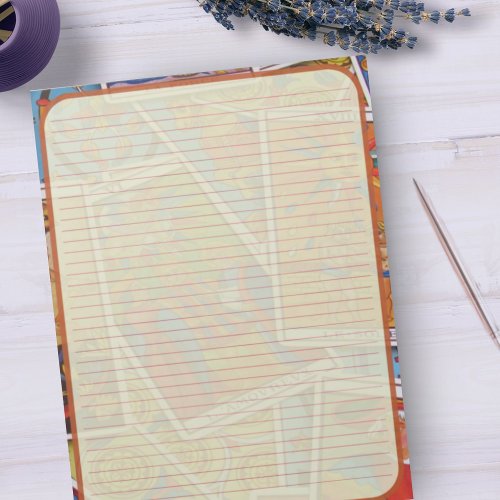 Tarot Card Retro Orange Border Lined Stationery Notepad