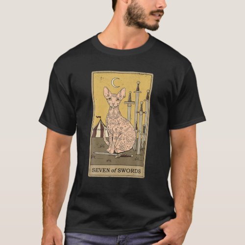 Tarot Card Seven Of Swords And Tattoo Sphinx Cat G T_Shirt