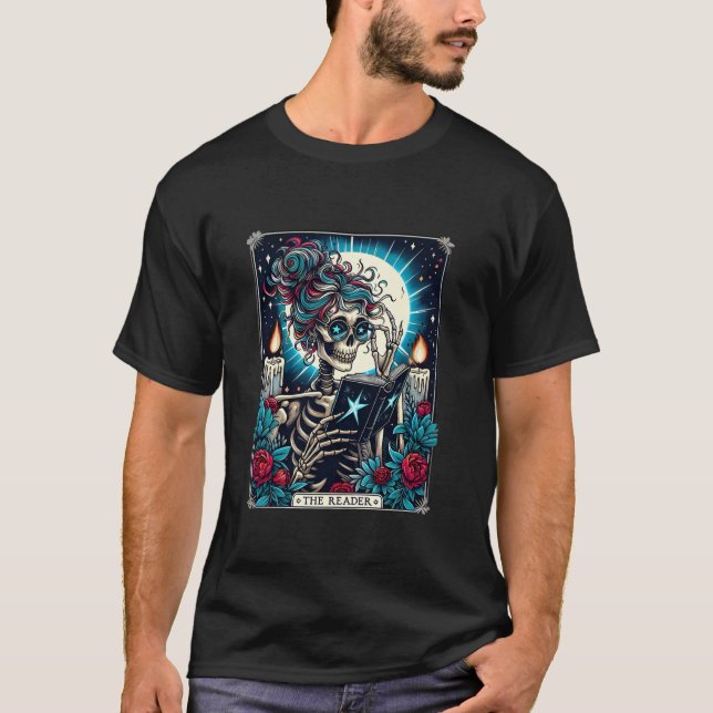 Tarot Card Spooky Teacher The Reader Skeleton Hall T-Shirt (Front)