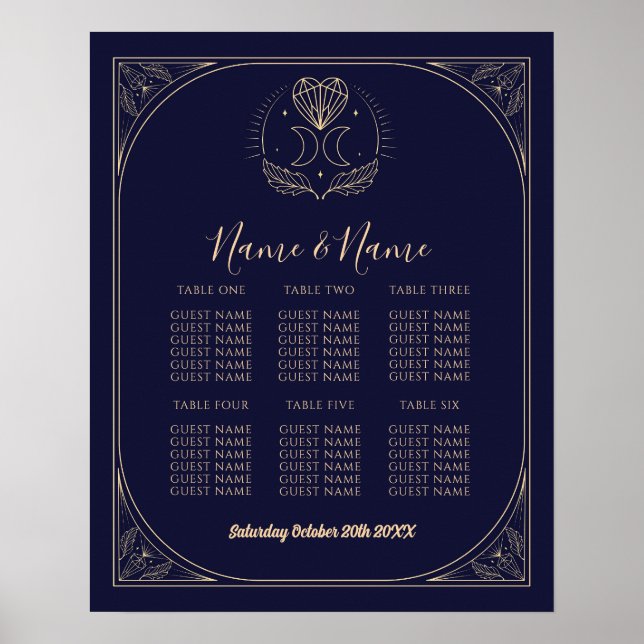 Tarot Card Table 6 Seating Plan Wedding Star Moon  Poster (Front)