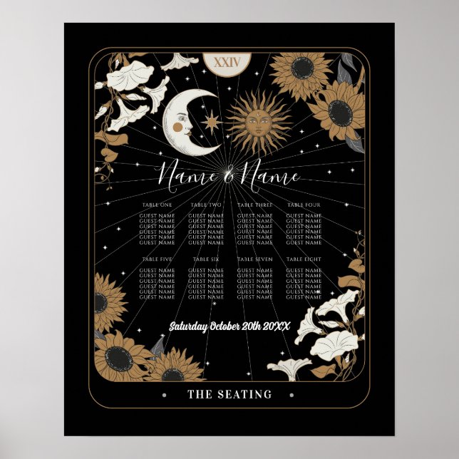 Tarot Card Table 8 Seating Plan Wedding Sun Moon  Poster (Front)