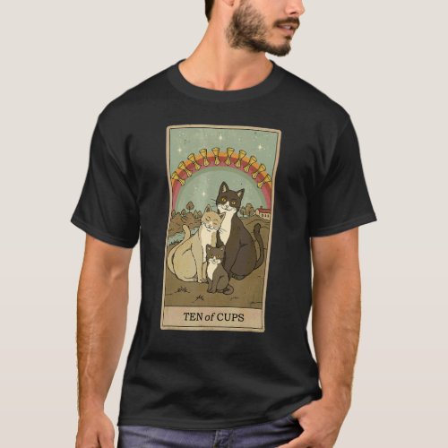 Tarot Card Ten Of Cups And Family Cat Graphic Cat T_Shirt