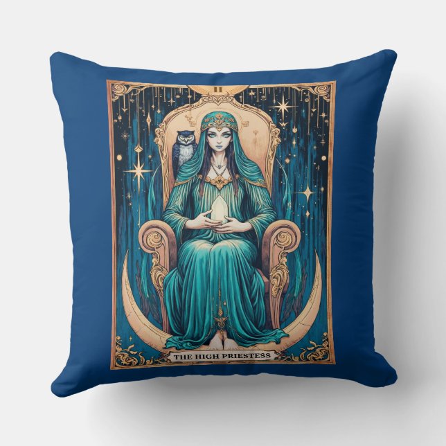Tarot Card, the High Priestess 2 Throw Pillow (Back)