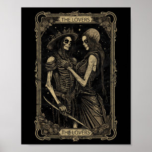 Tarot Card The Lovers Skeleton Goth Skull Hallowee Poster