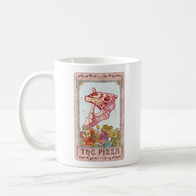 Tarot Card The Pizza Funny Tarot Skeleton Tarot Coffee Mug (Left)