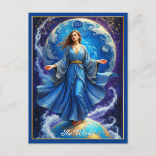 Tarot Card, the World, in Deep Blue Postcard