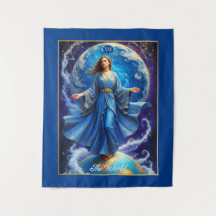 Tarot Card, the World, in Deep Blue Tapestry