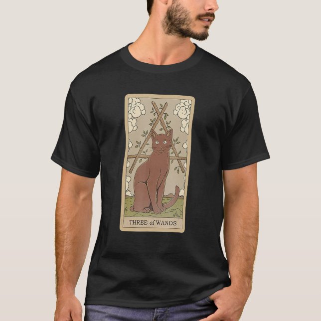 Tarot Card Three Of Wands And Cat Cosmic Graphic C T-Shirt (Front)