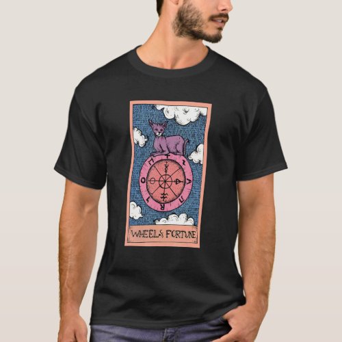 Tarot Card Wheel Fortune And Sphynx Cat  Occult T_Shirt